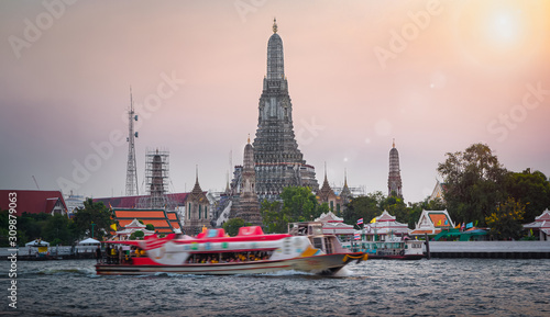 Atmosphere Of Wat Arun Ratchawararam( Wat Makok) ,It is spectacular, This is an important buddhist temple  and a famous tourist destination at bangkok in thailand. © Thasist