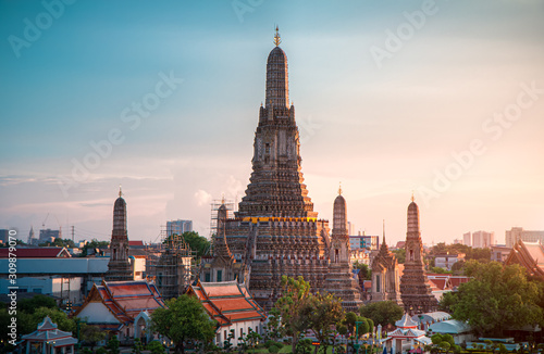 Atmosphere Of  Wat Arun in twilight, It is spectacular, This is an important buddhist temple  and a famous tourist destination at bangkok in thailand.