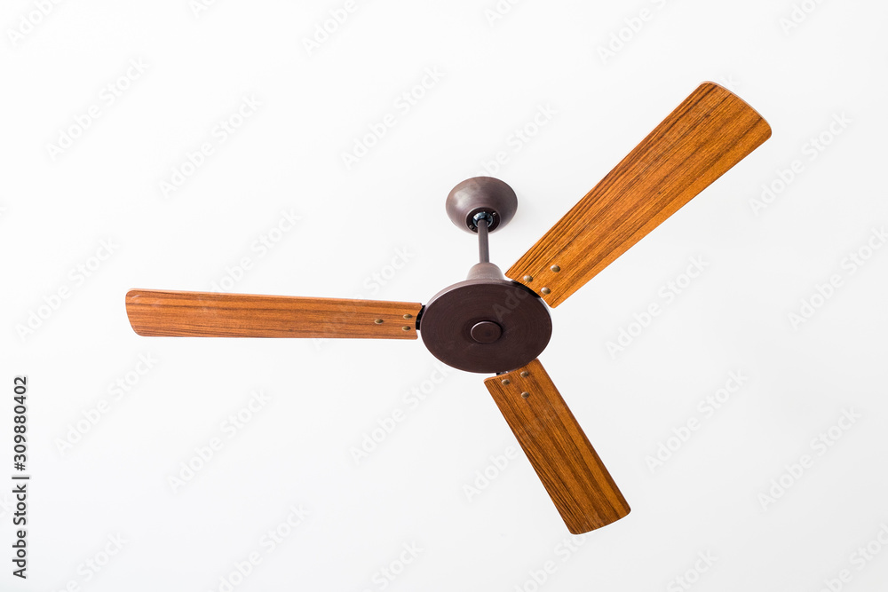 Wood ceiling fan on a white background Wood ceiling fan on a white background