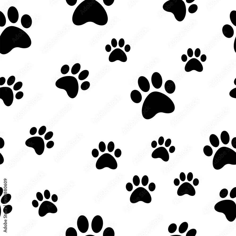 Fototapeta premium Paws seamless pattern. Dog paw texture. Mascot love background.