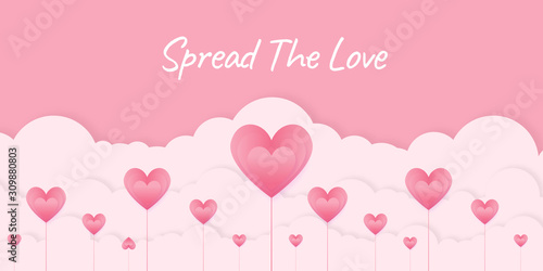 Velentine Day Greeting Card For Romantic Couple. Happy day in february. Paper cut Style. Pink and white heart shape