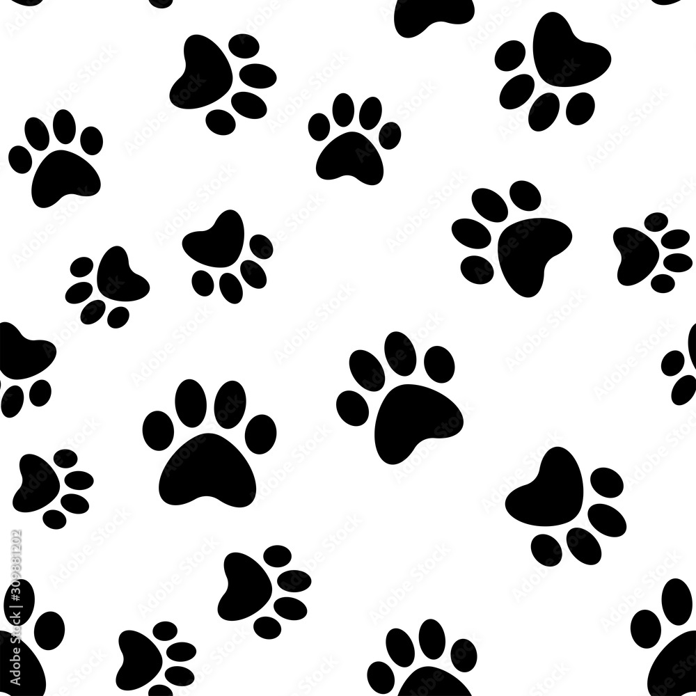 Fototapeta premium Paws seamless pattern. Dog paw texture. Mascot love background.