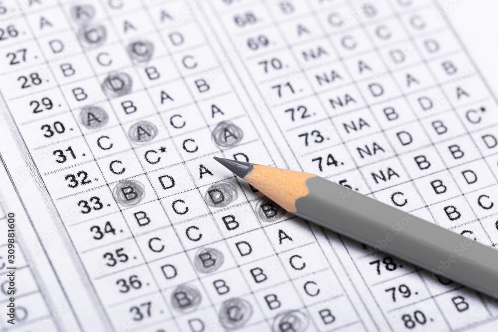 pencil for the exam. printed school test pencil for the exam. printed school test