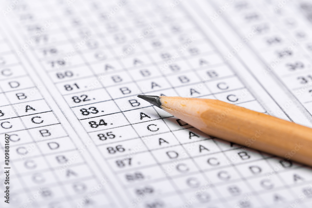 pencil for the exam. printed school test pencil for the exam. printed school test