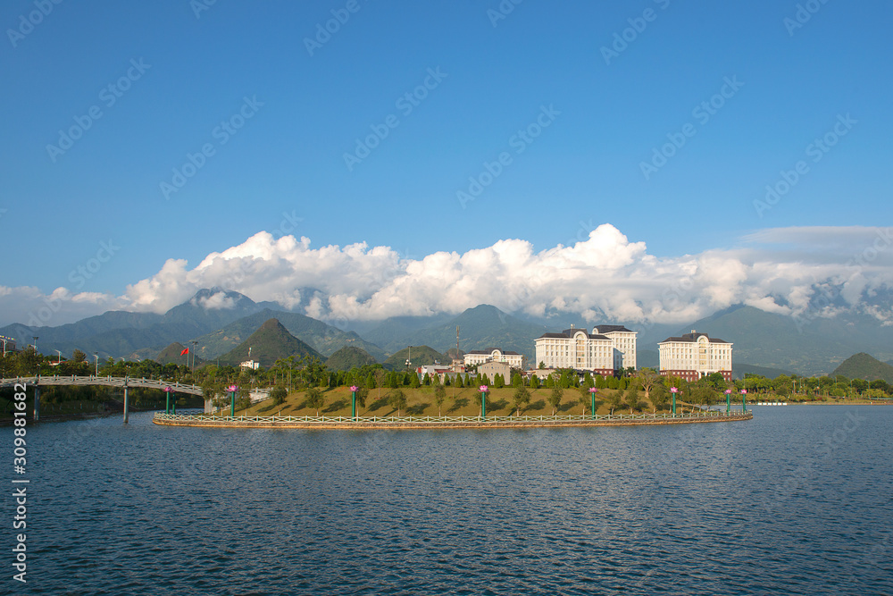 Lake and panoramic view of Lai Chau, North Vietnam