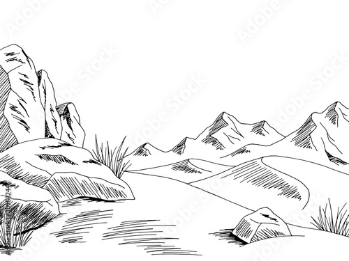 Desert graphic black white landscape sketch illustration vector