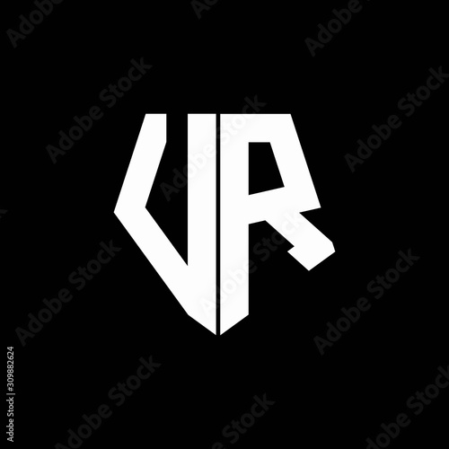 VR logo monogram with pentagon shape style design template
