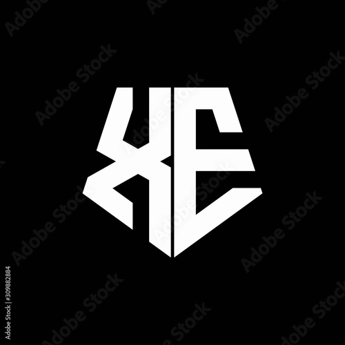 XE logo monogram with pentagon shape style design template