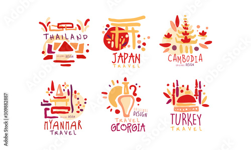 Travel to Different Countries Vector Labels and Logos Set