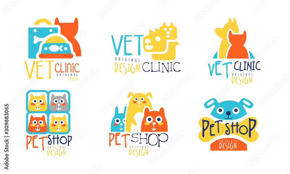 Naklejka premium Pet Shop Original Label Design Vector Set