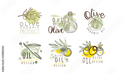 Olive Oil Labels and Logos Design Vector Set