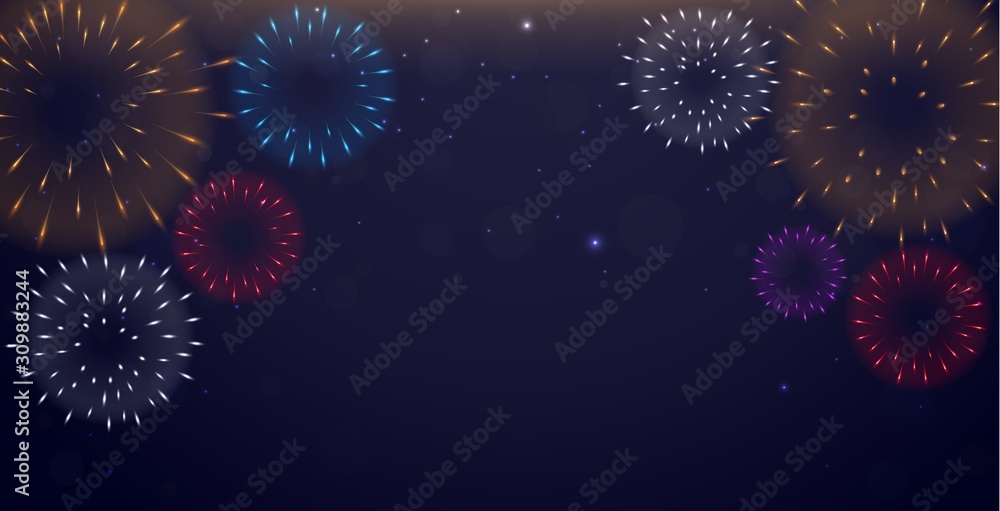 Fototapeta premium Bright Colorful Fireworks on night background