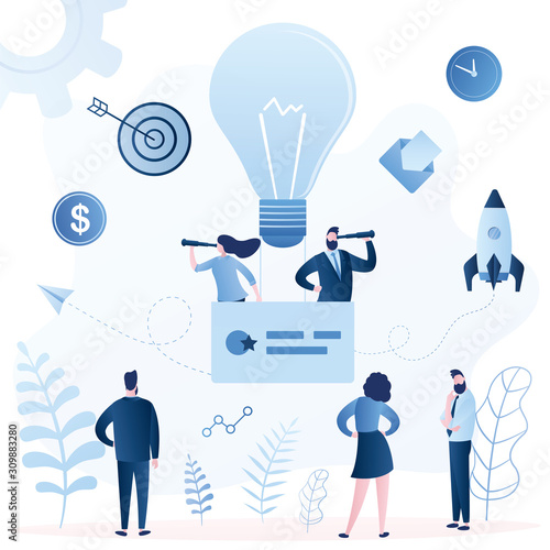 Teamwork, search for business ideas concept. Business incubator,start up development and teamwork