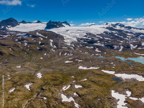 Mountains with snow and glaciers. Road Sognefjellet, Norway photo