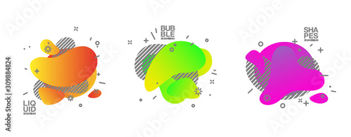 geometric colorful abstract shapes set badges background for banner web, app, poster. Trendy minimal modern design isolated white background. Abstract geometric shapes, lines patterns composition set.