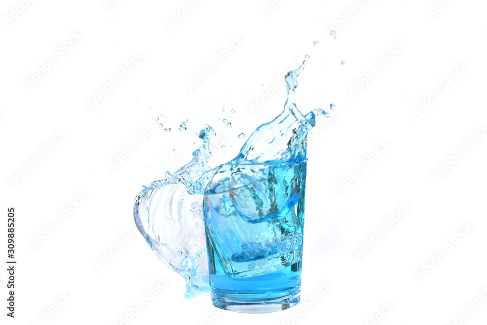 Water splashes in a glass of water isolated white background