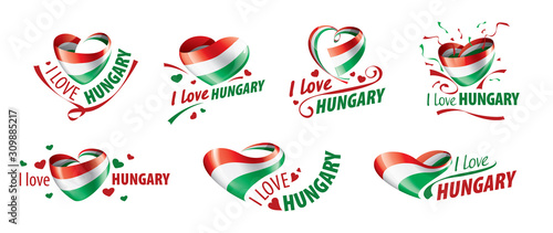 Canvastavla The national flag of the Hungary and the inscription I love Hungary