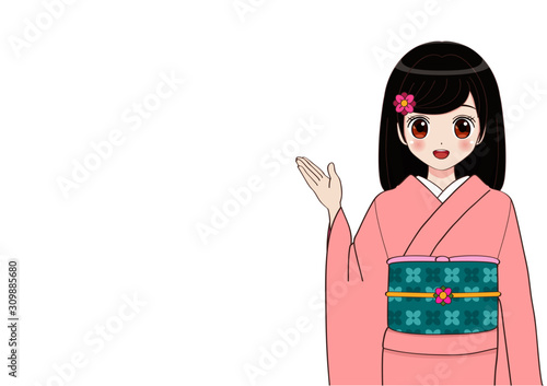 Anime Girl in Employee or Kimono Wear (vector set).