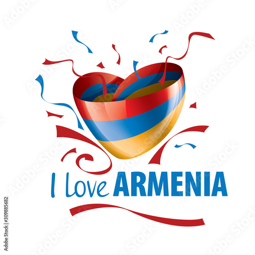 The national flag of the Armenia and the inscription I love Armenia. Vector illustration