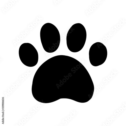 Dog paw doodle, hand drawn sketch. Pet footprint cute illustration.