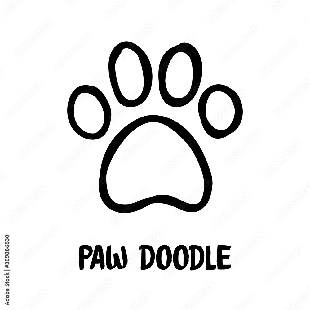 Dog paw doodle, hand drawn sketch. Pet footprint cute illustration. Dog paw doodle, hand drawn sketch. Pet footprint cute illustration.