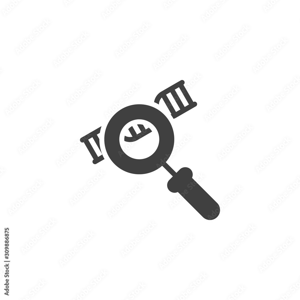 DNA molecule and magnifying glass vector icon. filled flat sign for mobile concept and web design. DNA, genetics research glyph icon. Symbol, logo illustration. Vector graphics DNA molecule and magnifying glass vector icon. filled flat sign for mobile concept and web design. DNA, genetics research glyph icon. Symbol, logo illustration. Vector graphics