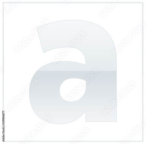 The letter a,  made white and grey, half-and-half. Same colors turn upside down and used in frame. On white background