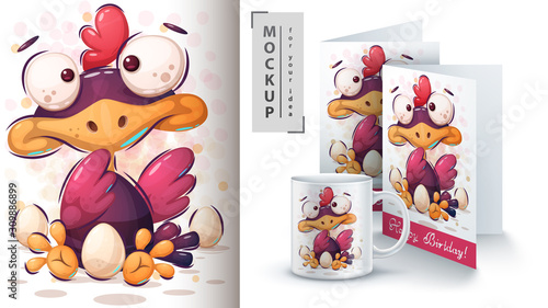 Chicken with egg poster and merchandising
