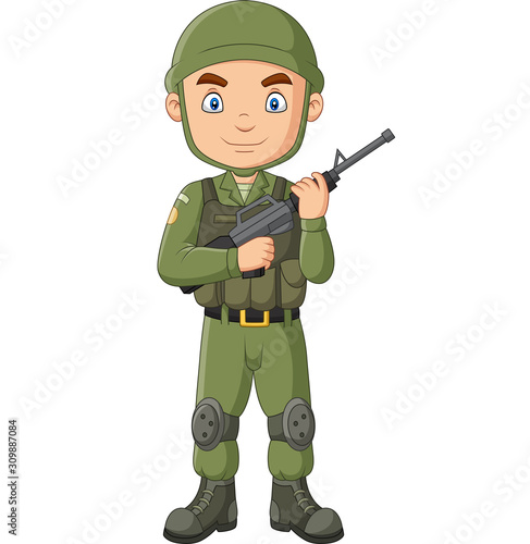 Billede på lærred Cartoon soldier with a shotgun