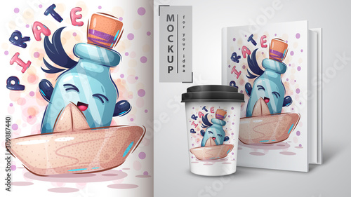 Pirate bottle poster and merchandising