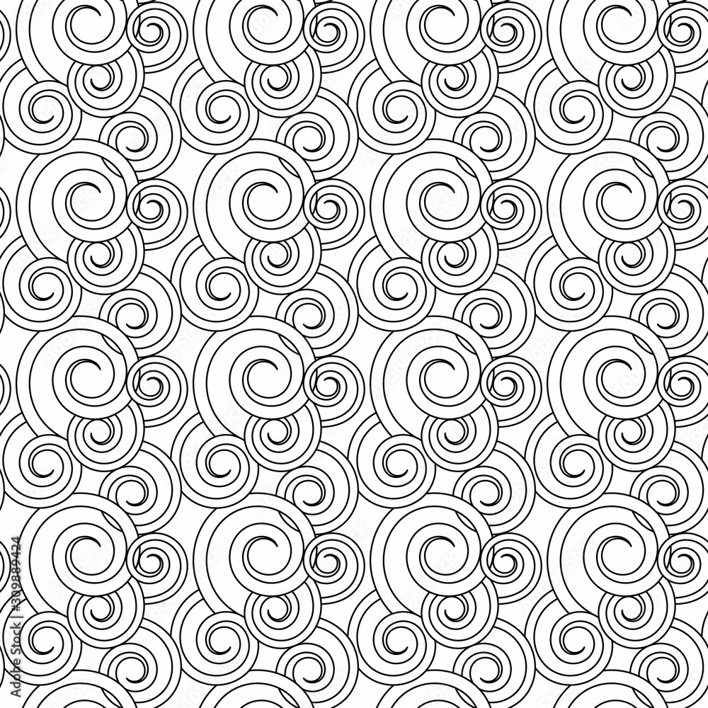 Swirl vector ornament. Spiral curls seamless pattern on white background.