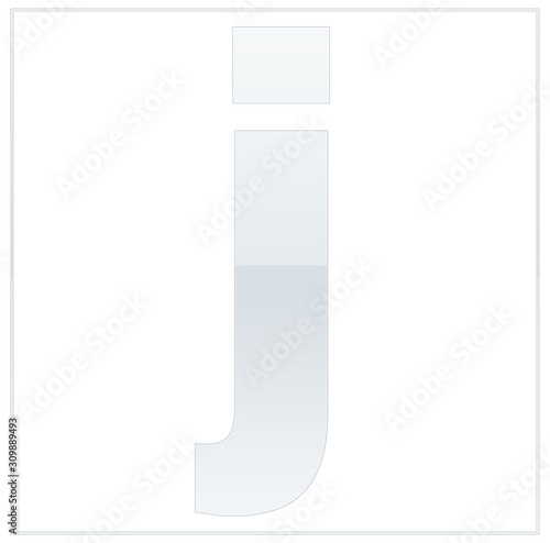 The letter j,  made white and grey, half-and-half. Same colors turn upside down and used in frame. On white background