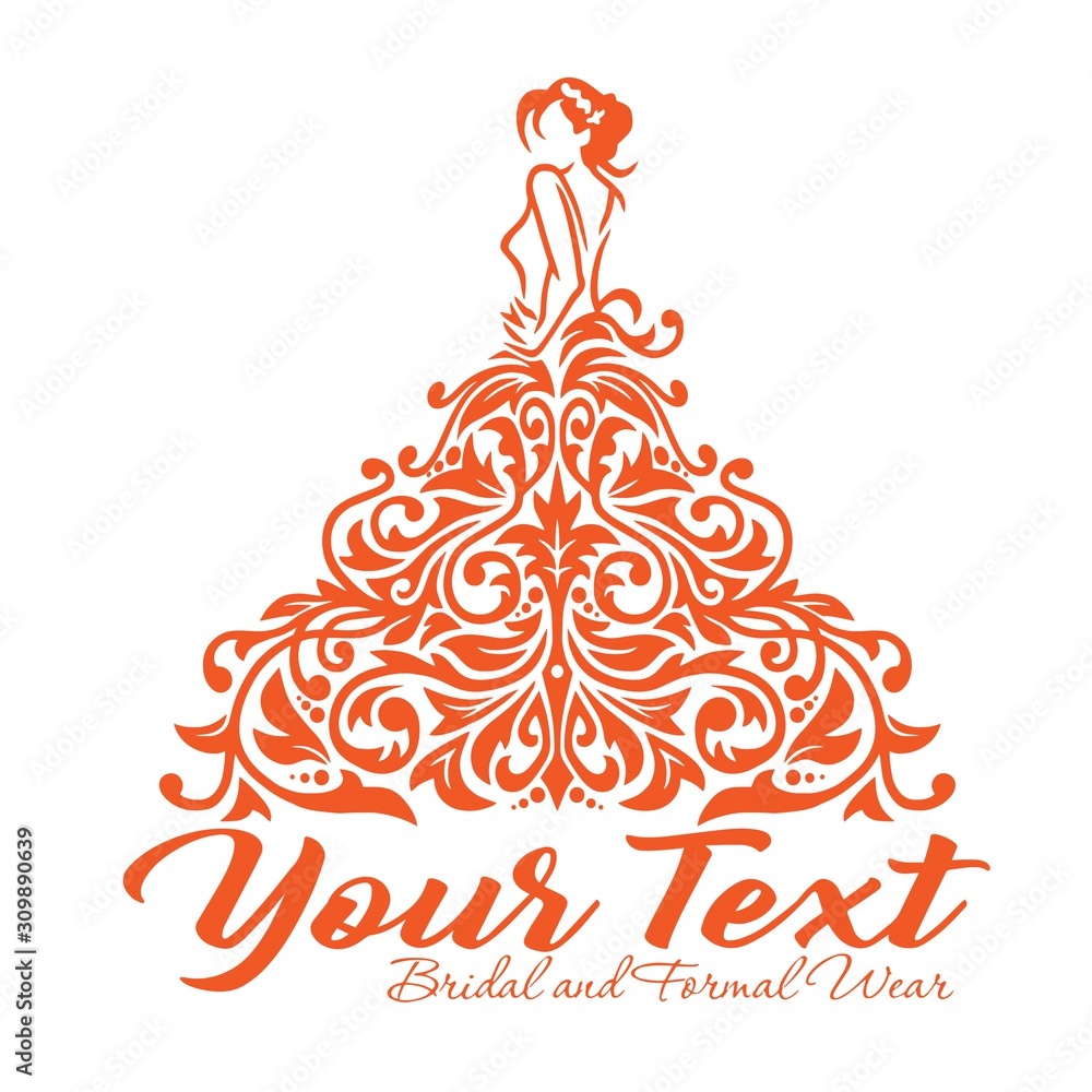 Bridal Wear Logo. Wedding Gown Dress Boutique Logo Design Vector  Illustration Stock Vector - Illustration of contour, lady: 158718573