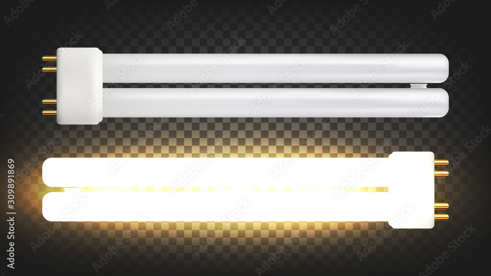 Lighting Lamp With Two Fluorescent Tubes Vector. Compact Electrical Low