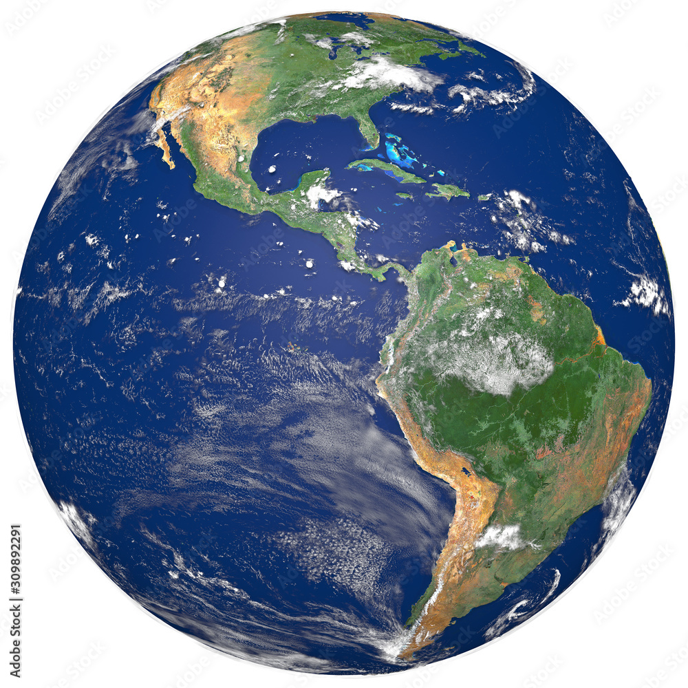 Fototapeta premium 3D Realistic World Globe America Illustration White Background