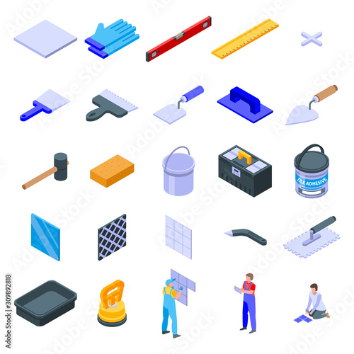 Tiler icons set. Isometric set of tiler vector icons for web design isolated on white background