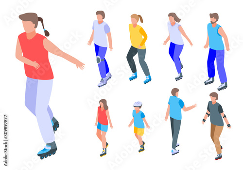 Inline skates icons set. Isometric set of inline skates vector icons for web design isolated on white background