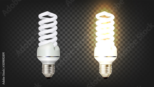 Electrical Compact Fluorescent Lamp Cfl Vector. Modern Energy Helical Integrated Lamp With Integral Magnetic Ballast Temporary Background. Type Of Lighting Device Mockup Realistic 3d Illustration