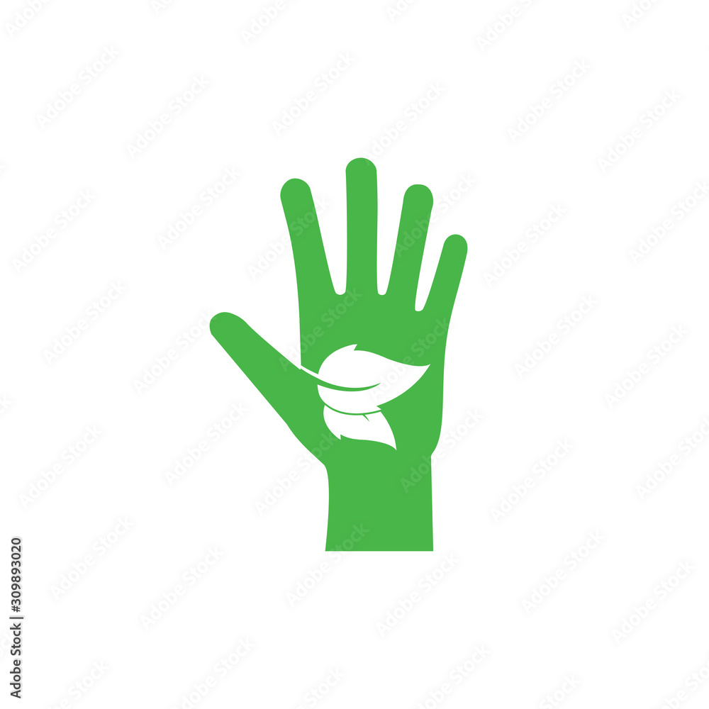 Obraz premium Leaf, Eco friendly hands icon. Vector illustration, flat design