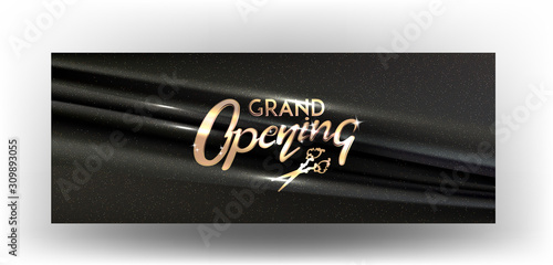 Grand opening invitation card with sparkling pleated fabric. Vector illustrtion
