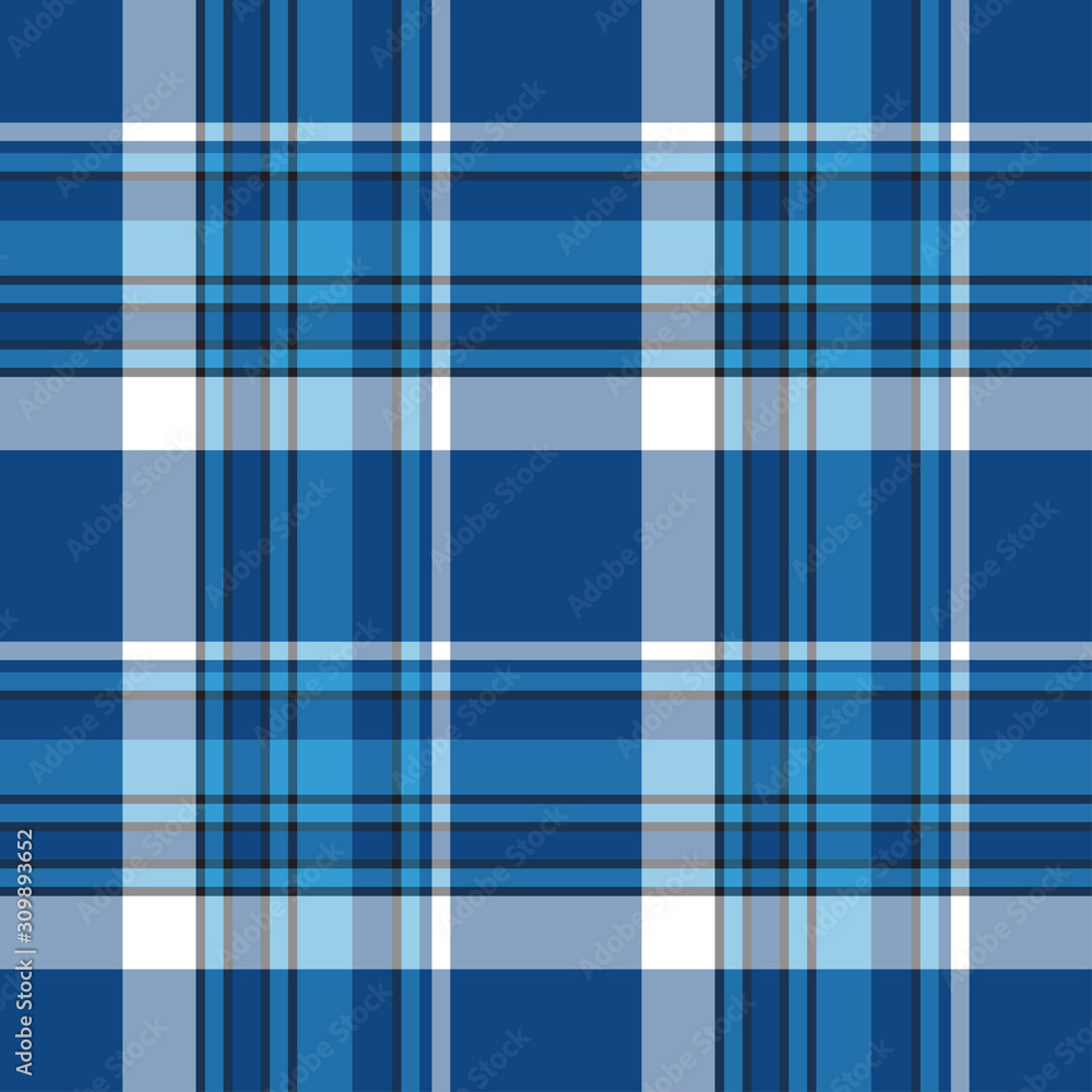 Obraz premium Scottish plaid blue seamless checkered vector pattern.