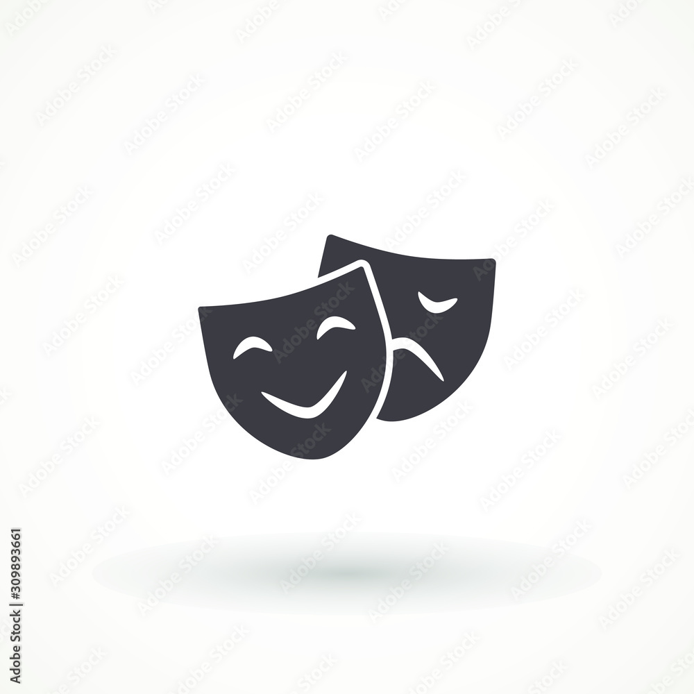 mask theater icon in flat, isolate on white background, vector mask theater icon in flat, isolate on white background, vector