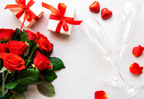 Red roses and glasses