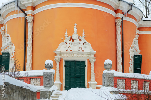 Entrance to the Church of the Savior of the Miraculous Image in the village of Ubory. Moscow region, Odintsovo city district, Russia. photo