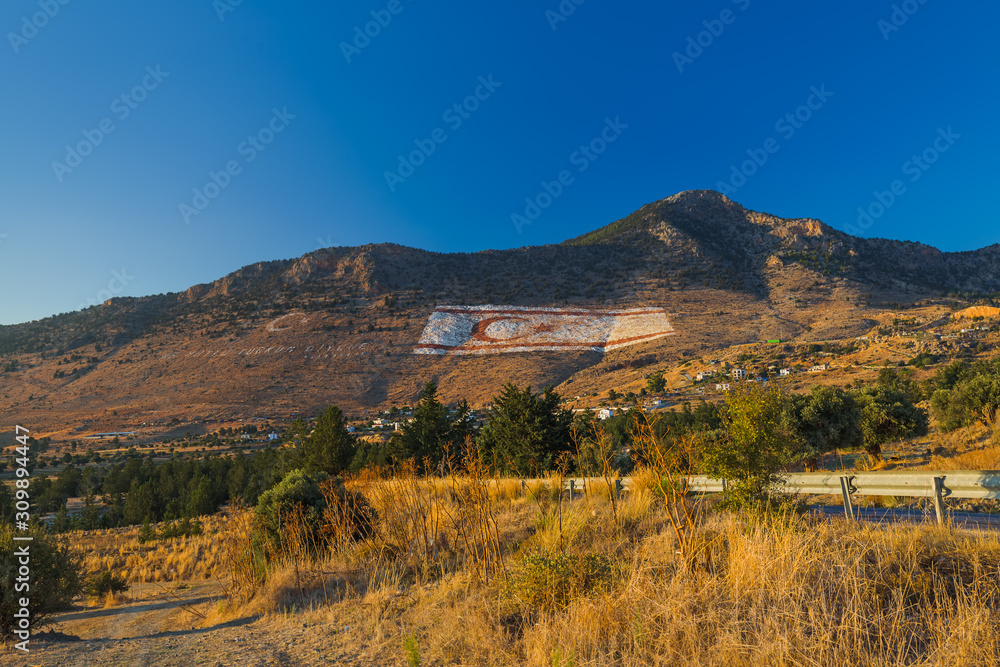 Flags on a hill in Nicosia region - Northern Cyprus