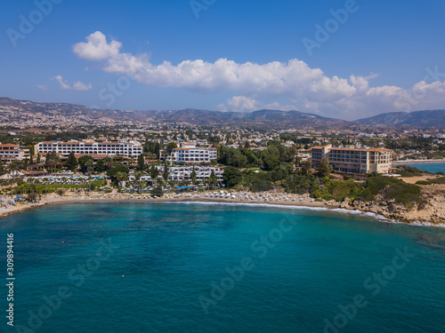 Coral beach in Paphos Cyprus - aerial view