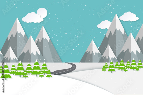 Views of the house in winter. Art paper and crafts