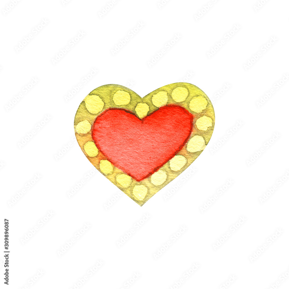 Vintage heart isolated on white background. Watercolor illustration