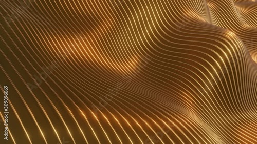 3d gold waves background, festive golden lines in motion, animated 4k loop