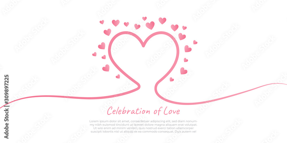 Love line heart shape for velentine day. Line full of love shape. Abstract line of love for wedding and greeting card.